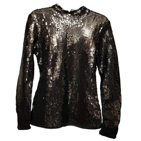 Intimately Free People Black Sequin Mockneck Long Sleeve Blouse size Medium - Picture 1 of 12